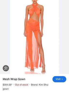 Rare! Never worn. Kim Shui Neon Orange Mesh Wrap Maxi Dress